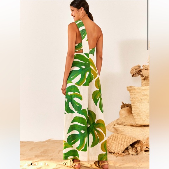 NWT FARMRio White Monstera One Shoulder Jumpsuit - Picture 2 of 8